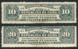 CUBA: LICORES FUERTES (spirits): 2 Stamps Of The Year 1902, 10c. And 20c., Fine Quality. - Other & Unclassified