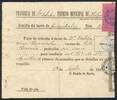 CUBA: Municipality Of Holguín: Document With Revenue Stamps, Year 1887, Note Por The Transport Of Cattle, VF Quality! - Altri & Non Classificati