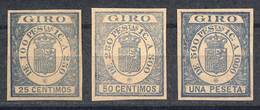 SPAIN: GIROS: Year 1900, 3 IMPERFORATE Examples, Printed On Ordinary Paper In Light Blue, Possibly PROOFS, Minor Defects - Fiscaux