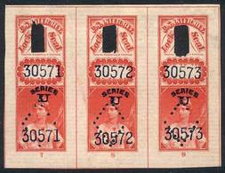 UNITED STATES: LOCK SEAL: In Red With Letters In Black, Series U, Beautiful Strip Of 3, VF Quality! - Steuermarken