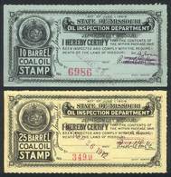 UNITED STATES: MISSOURI: Coal Oil Inspection Stamps, Year 1912, 2 Stamps Between 10 Bbl And 25 Bbl, Fine To VF Quality,  - Fiscaux