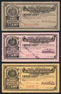 UNITED STATES: MISSOURI: Gasoline Inspection Stamps, Circa 1912, 3 Stamps Between 1 Bbl And 100 Bbl, Fine Quality (2 Wit - Revenues