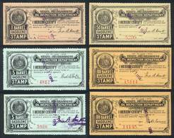 UNITED STATES: MISSOURI: Gasoline Inspection Stamps, Circa 1914, 6 Stamps Between 1 Bbl And 100 Bbl, Fine To VF Quality, - Steuermarken