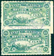 UNITED STATES: MISSOURI: Good Roads Fund, 25c. Green, 2 Stamps Used Overlapping, Very Fine Quality! - Steuermarken