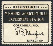 UNITED STATES: MISSOURI: Control Label Of The Missouri Agricultural Experiment Station, Unused With Part Gum, Little Def - Steuermarken