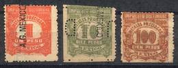 MEXICO: PRECIOUS METALS: Year 1898, 3 Stamps Between $1 And $100, Fine General Quality, Rare! - Mexique