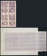 PARAGUAY: Complete Sheet Of 100 Stamps Of 10c. For FOREIGN MATCHES Tax, Very Interesting, Fine Quality, Mounted With Old - Paraguay