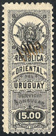 URUGUAY: CONSULAR SERVICE: Year 1905, 15P. With DOUBLE OVERPRINT Variety, Black And Golden, Fine Quality, Rare! - Uruguay