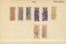 URUGUAY: CONSULAR SERVICE: Years 1907 To 1925, Old Collection On Pages With 72 Stamps, Some Very Rare, Fine General Qual - Uruguay