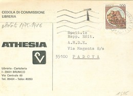 "ATHESIA" LIBRERIA,BRUNICO (BOLZANO)-CEDOLA COMMISSIONE LIBRARIA,CASTELLI £.200,TARIFFA ABOLITA 1975/1986,TASSATA A DEST - Bolzano