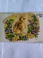 Decoupis Oblaten Victorian Scraps Early 1890 German  Original Backing Paper 12*9.5 Cm Easter Small Chicken & Garlandt - Paasmotief