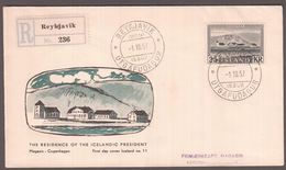 1957. FDC REYKJAVIK -1.VIII. 57. 25 Kr. Bessastadir. Rec.  (Michel 319) - JF136085 - Cartas & Documentos