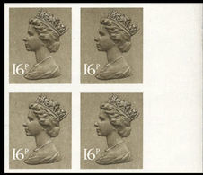 CV:€520.00 GREAT BRITAIN QII Machine 16p MARG.IMPERF.MARG.4-BLOCK GB - Non Dentellati