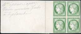 (*) Essai Du 15c. En Vert S/carton. Bloc De 4. Sans Teinte De Fond. Grand Bord De Feuille. SUP. - 1849-1850 Cérès