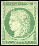 * 15c. Vert. Très Jolie Présentation. Petite Réparation Esthétique. Pièce Superbe. - 1849-1850 Cérès