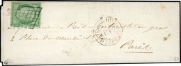 O 15c. Vert Obl. Grille S/lettre Manuscrite Du 21 Août 1850 Frappée Du CàD Rouge ''P.P'' De 1850 à Destination De PARIS. - 1849-1850 Ceres
