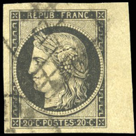 O 20c. Noir. BdeF. Grandes Marges, BdeF Verdâtre Signé Dilleman. TB. - 1849-1850 Ceres