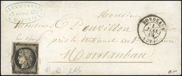 O 20c. Noir. Obl. CàD Type 15 De BORDEAUX Du 1er JANVIER 1849 à Destination De MONTAUBAN. Arrivée Au Verso. TB. RRR. - 1849-1850 Ceres