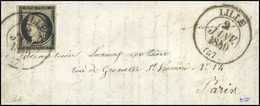 O 20c. Noir S/chamois Obl. CàD Type 13 De LILLE Du 2 Janvier 1849 S/lettre Avec Répétition Du Cachet à Destination De PA - 1849-1850 Cérès