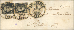 O Paire Du 20c. Noir Obl. CàD Type 13 De PERIGUEUX Du 2 Janvier 1849 S/lettre Avec Répétition Du Cachet à Destination De - 1849-1850 Cérès