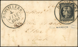 O 20c. Noir Obl. Grand CàD De DAMVILLERS Du 3 Janvier 1849 S/lettre Frappée Du Même Cachet Mais Du 4 Janvier à Destinati - 1849-1850 Cérès