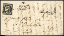 O 20c. Noir Obl. Cursive Noire 10/CENNES MONESTIES S/lettre Frappée Du CàD Type 15 Du 4 Janvier 1849 De CASTELNAUDARY à  - 1849-1850 Ceres