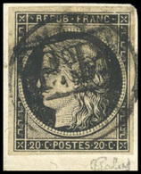 O 20c. Noir Obl. CàD Type 15 Du 10 Janvier 1849 Et Du PP Noir Encadré S/petit Fragment. TB. - 1849-1850 Ceres