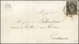 O 20c. Noir Obl. Plume Et CàD Type 15 De BAZAS Du 12 Janvier 1849 S/lettre à Destination De BORDEAUX. Lettre Originaire  - 1849-1850 Ceres