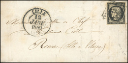 O 20c. Obl. Grille S/lettre Frappée Du CàD Type 13 De LILLE Du 12 Janvier 1849 à Destination De RENNES. 1er Jour De La G - 1849-1850 Ceres