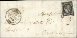 O 20c. Noir Obl. Des Chiffres Taxe 1 En Croix S/lettre Du CàD Type 14 De LANGEAC Du 14 Janvier 1849 à Destination De BRI - 1849-1850 Ceres