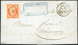 O 40c. Orange Foncé Obl. PC 1369 S/lettre Frappée Du CàD De GAP Du 14 Juillet 1854 à Destination De BRIANCON. Arrivée Au - 1849-1850 Ceres