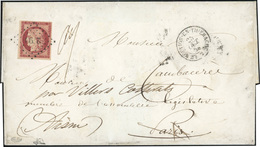 O 1F. Carmin Obl. PC 2299 S/lettre Frappée Du CàD De NOUVION-EN-THIERACHE Du 25 Octobre 1853 à Destination De PARIS. Let - 1849-1850 Cérès