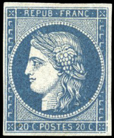 * 20c. Bleu Foncé S/azuré Dit ''ASTRUC'', Nuance Coté Sur Cérès. Non émis. SUP. - 1849-1850 Ceres