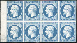 (*) Essai Du 25c. En Bleu S/papier Pelure. Bloc De 8. Petit BdeF. Pièce Superbe. - 1852 Louis-Napoléon