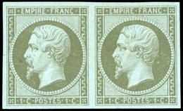 * 1c. Olive. Paire. Belle Nuance. TB. - 1853-1860 Napoléon III.