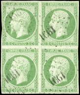 O 5c. Vert. Bloc De 4. Oblitération Légère. Aminci S/paire Supérieure Sinon TB. - 1853-1860 Napoléon III.