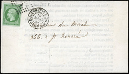 O 5c. Vert Foncé. Obl. Sur Lettre Frappée Du CàD '' 1ere Distribution (F)'' Du 10 Mars 59 à Destination De La Rue St Hon - 1853-1860 Napoléon III.