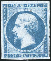 (*) Essai. 20c. Bleu. Tirage Spécial Sur Papier Cigarette. Impression Reto/verso. TB. - 1853-1860 Napoléon III.