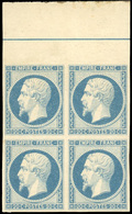 ** 20c. Bleu Laiteux. Bloc De 4 Avec BdeF Et Filet D'encadrement. Fraîcheur Postale. RR. SUP. - 1853-1860 Napoleon III