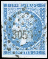 O 20c. Bleu. Neige Sur Le Timbre (pointillé Blanc). B. - 1853-1860 Napoléon III