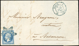 O 20c. Obl. étoile Bleue S/lettre Frappée Du CàD De PARIS 1 Du 7 Novembre 1855 En Bleu, à Destination De BESANCON. SUP.  - 1853-1860 Napoleone III