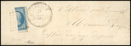 O Coupé Vertical Du 20c. Bleu Type 1 S/lettre Locale D'AUSTRANS Obl. PC 3587 S/lettre Frappée Du CàD Perlé De VILLARS DE - 1853-1860 Napoleon III