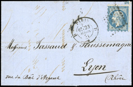 O 20c. Bleu, Piquage Susse, Obl. Losange S/lettre Frappée Du CàD De PARIS D Du 23 Mars 1861 à Destination De LYON. Arriv - 1853-1860 Napoleon III