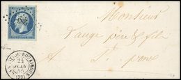 O 20c. Bleu Foncé Sur Vert Obl. PC 283 Sur Lettre Frappée Du CàD Du 24 JUIN 1855 De LA BASTIDE ROUAIROUX à Destination D - 1853-1860 Napoléon III.