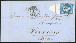 O 20c. Bleu Type I, BdeF Avec Filet D'encadrement, Obl. PC 3222 S/lettre Frappée Du CàD De ST-OMER Du 9 Mai 1860 à Desti - 1853-1860 Napoléon III.