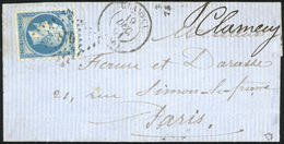 O 20c. Bleu, Type II, Avec Amorce D'un Voisin, Piquage Prédécoupé De Clamecy Sur 3 Côtés, Obl. PC 876 S/lettre Frappée D - 1853-1860 Napoleon III