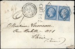 O Paire Du 20c. Bleu S/lilas (déf.) Obl. Grille S/lettre Chargée Frappée Du CàD CORPS EXPEDITIONNAIRE - 1ERE DIVISION Du - 1853-1860 Napoléon III.