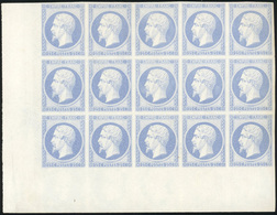 (*) Essai Du 25c. En Bleu Pâle. Bloc De 15 Avec Coin De Feuille. SUP. - 1853-1860 Napoléon III.
