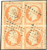 O 40c. Orange. Bloc De 4. Obl. Légère DS2. Très Grandes Marges Sur 3 Cotés Avec Amorce De 4 Voisins. Marge Inférieure Au - 1853-1860 Napoléon III.