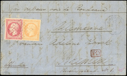 O 40c. Orange + 80c. Rose Obl. Ancre S/lettre Frappée Du CàD De MONTEVIDEO Du 17 Janvier 1862 à Destination De BREME - A - 1853-1860 Napoléon III